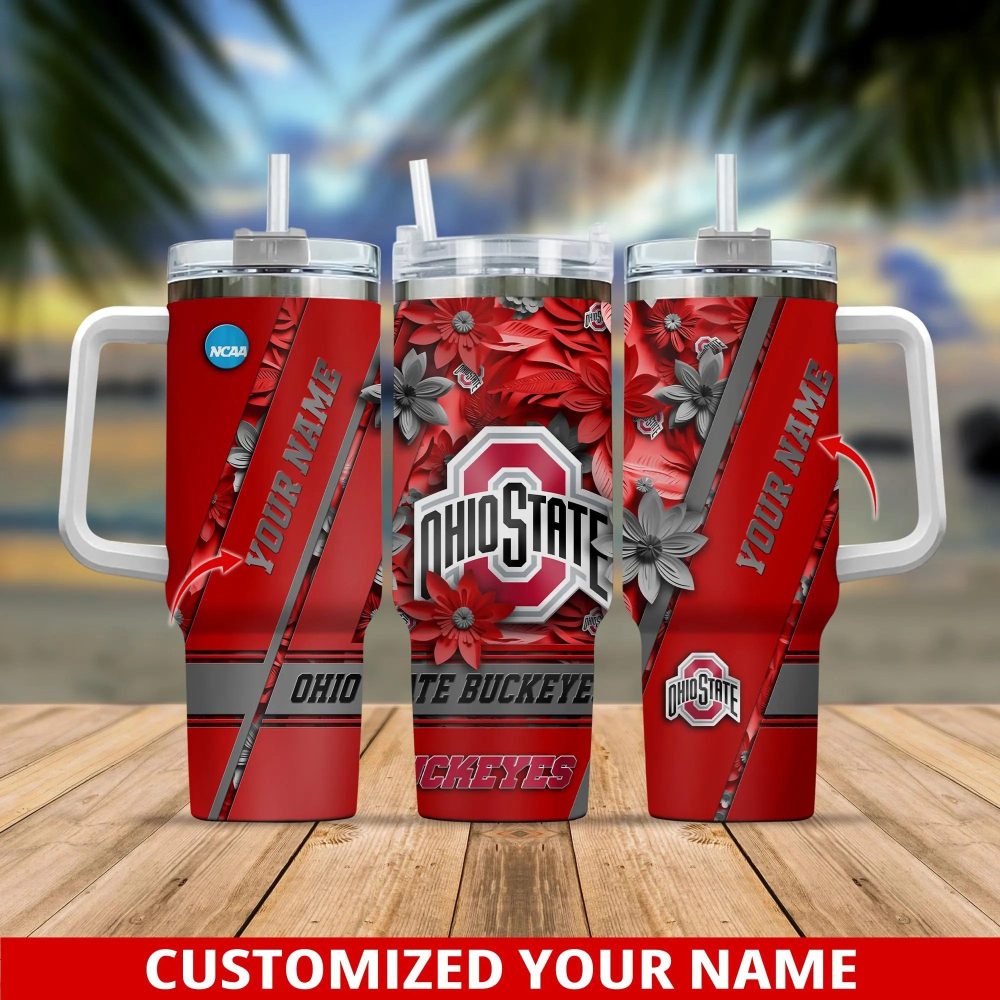 Ohio State Buckeyes Ncaa Custom Stanley Quencher 40Oz Stainless Steel Tumbler With Handle