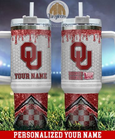 Oklahoma Sooners Glitter Ncaa Custom Stanley Quencher 40Oz Stainless Steel Tumbler With Handle