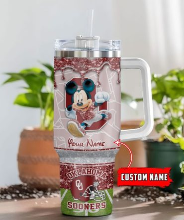Oklahoma Sooners Ncaa Mickey Mouse Glitter Custom Stanley Quencher 40Oz Stainless Steel Tumbler With Handle