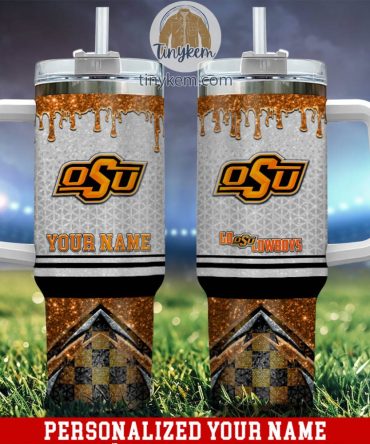 Oklahoma State Cowboys Glitter Ncaa Custom Stanley Quencher 40Oz Stainless Steel Tumbler With Handle