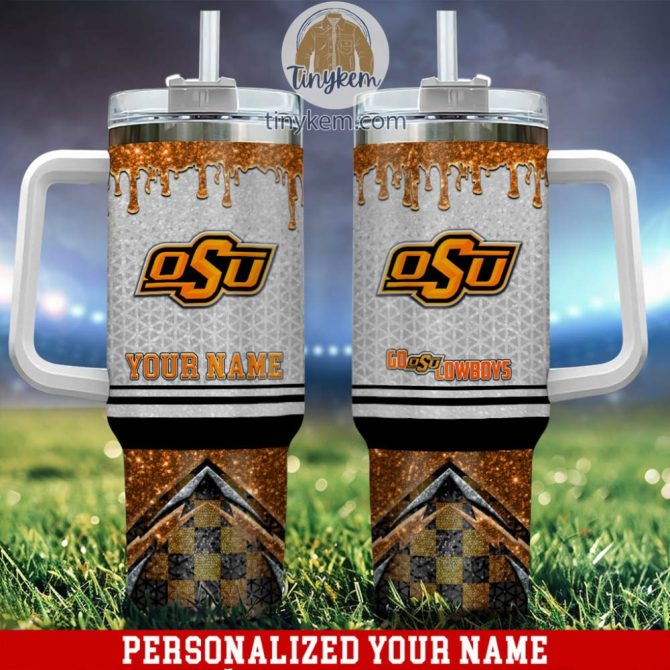 Oklahoma State Cowboys Glitter Ncaa Custom Stanley Quencher 40Oz Stainless Steel Tumbler With Handle