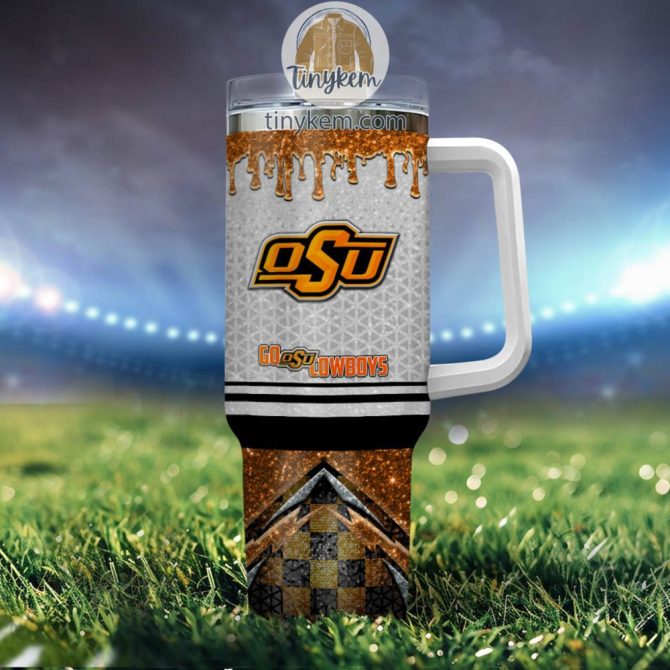 Oklahoma State Cowboys Glitter Ncaa Custom Stanley Quencher 40Oz Stainless Steel Tumbler With Handle - Image 4