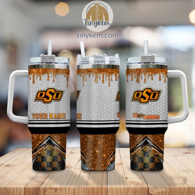 Oklahoma State Cowboys Glitter Ncaa Custom Stanley Quencher 40Oz Stainless Steel Tumbler With Handle - Image 2