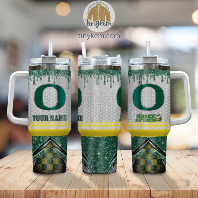Oregon Ducks Glitter Ncaa Custom Stanley Quencher 40Oz Stainless Steel Tumbler With Handle - Image 2