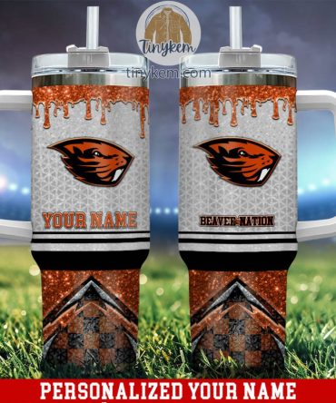 Oregon State Beavers Glitter Ncaa Custom Stanley Quencher 40Oz Stainless Steel Tumbler With Handle