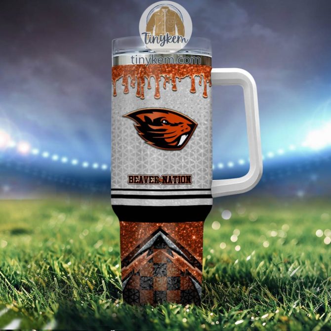 Oregon State Beavers Glitter Ncaa Custom Stanley Quencher 40Oz Stainless Steel Tumbler With Handle - Image 4