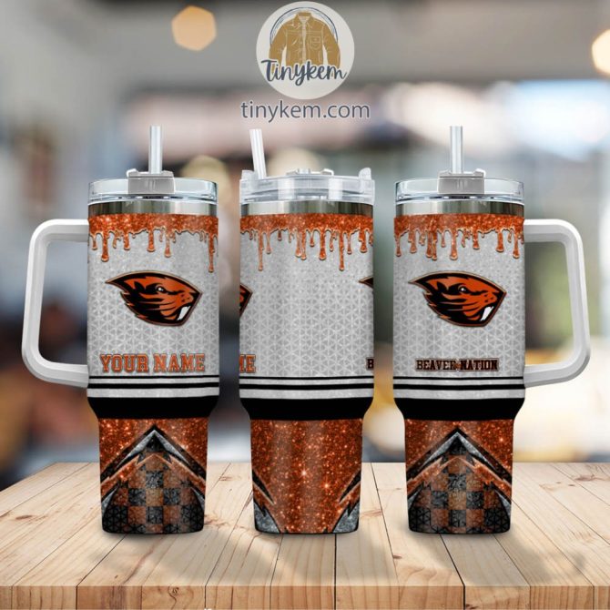 Oregon State Beavers Glitter Ncaa Custom Stanley Quencher 40Oz Stainless Steel Tumbler With Handle - Image 2