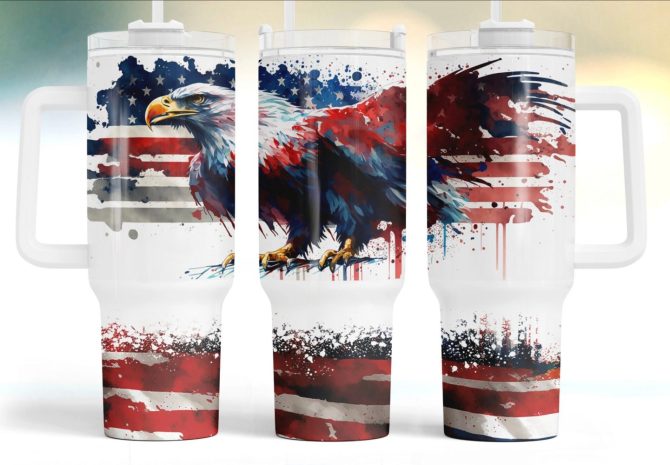 Patriotic Eagle American Flag Custom Stanley Quencher 40Oz Stainless Steel Tumbler With Handle
