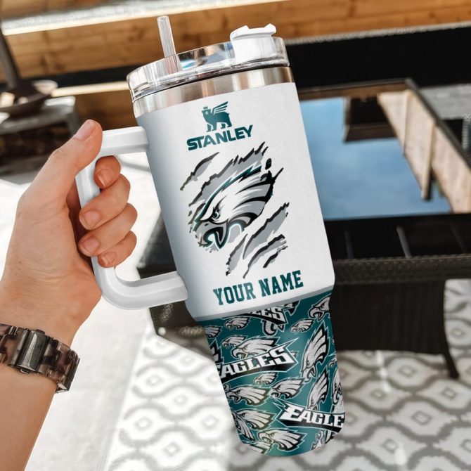 Philadelphia Eagles Nfl Custom Stanley Quencher 40Oz Stainless Steel Tumbler With Handle - Image 3