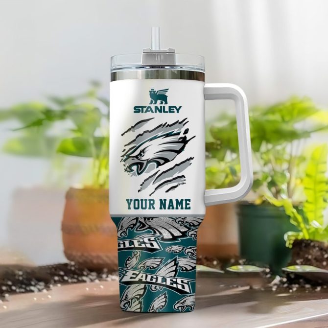 Philadelphia Eagles Nfl Custom Stanley Quencher 40Oz Stainless Steel Tumbler With Handle - Image 2