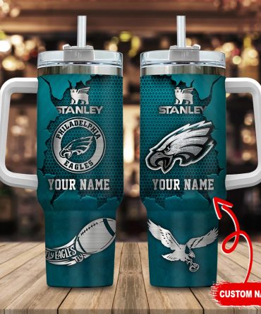 Philadelphia Eagles Nfl Metal Style Custom Stanley Quencher 40Oz Stainless Steel Tumbler With Handle