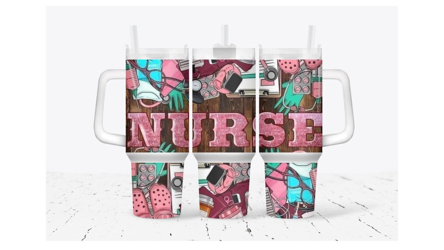 Pink Nurse Custom Stanley Quencher 40Oz Stainless Steel Tumbler With Handle