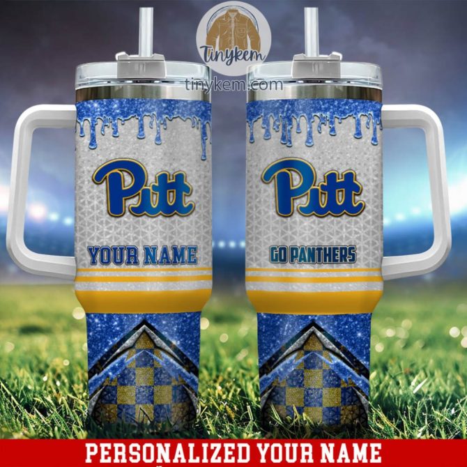 Pittsburgh Panthers Glitter Ncaa Custom Stanley Quencher 40Oz Stainless Steel Tumbler With Handle