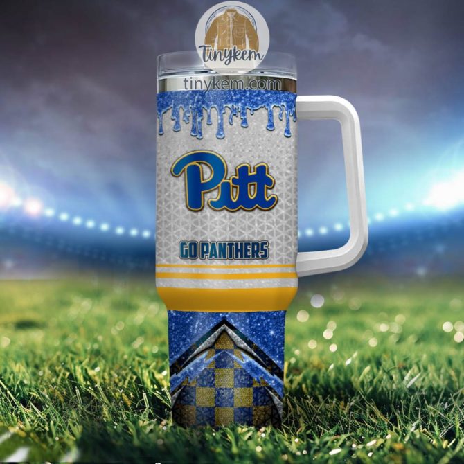 Pittsburgh Panthers Glitter Ncaa Custom Stanley Quencher 40Oz Stainless Steel Tumbler With Handle - Image 4