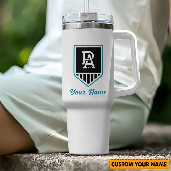 Port Adelaide Power Afl Custom Stanley Quencher 40Oz Stainless Steel Tumbler With Handle