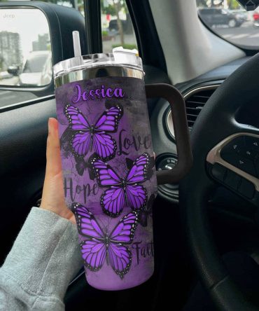 Purple Butterfly Custom Stanley Quencher 40Oz Stainless Steel