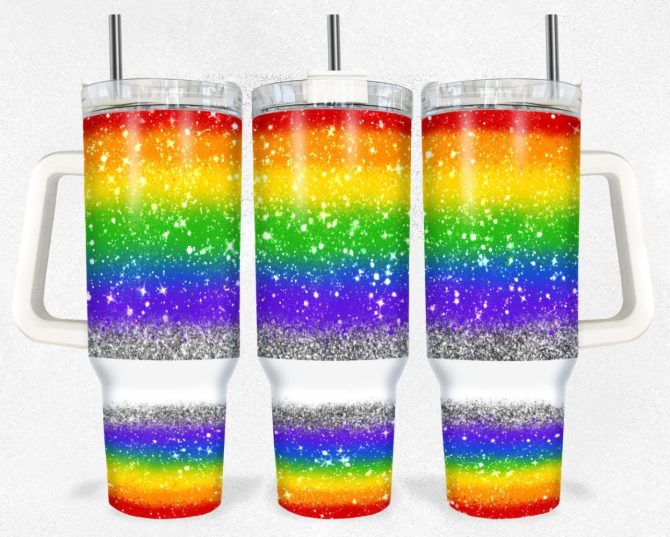 Rainbow Custom Stanley Quencher 40Oz Stainless Steel Tumbler With Handle