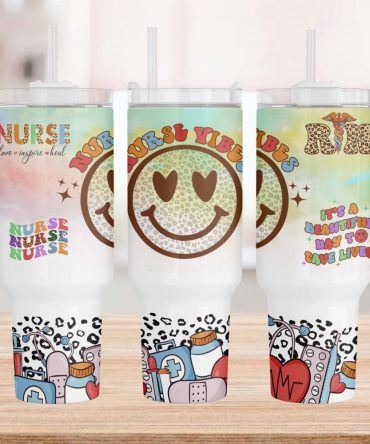 Retro Nurse Vibes Custom Stanley Quencher 40Oz Stainless Steel Tumbler With Handle