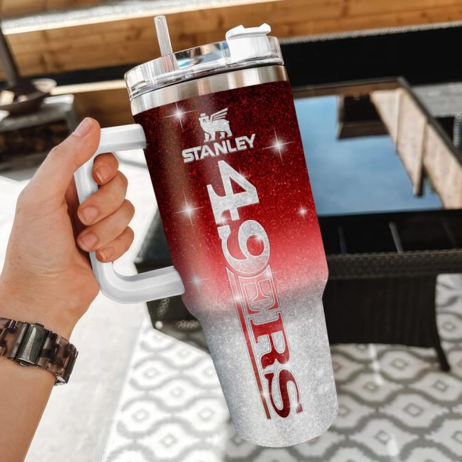 San Francisco 49Ers Nfl Glitter Custom Stanley Quencher 40Oz Stainless Steel Tumbler With Handle - Image 3