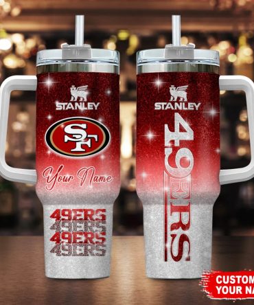 San Francisco 49Ers Nfl Glitter Custom Stanley Quencher 40Oz Stainless Steel Tumbler With Handle