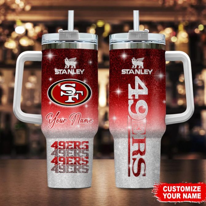 San Francisco 49Ers Nfl Glitter Custom Stanley Quencher 40Oz Stainless Steel Tumbler With Handle