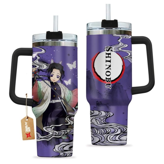 Shinobu Kocho Kimestu No Yaiba Anime Custom Stanley Quencher 40Oz Stainless Steel Tumbler With Handle