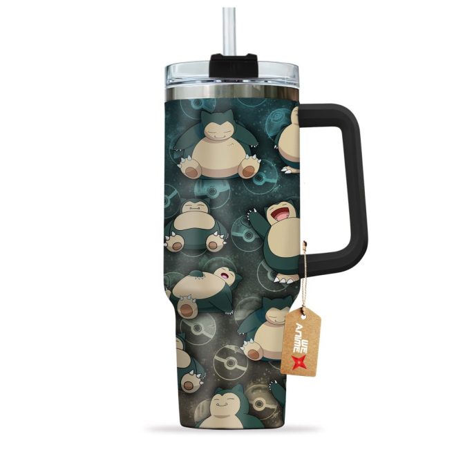 Snorlax Pokemon Anime Custom Stanley Quencher 40Oz Stainless Steel Tumbler With Handle - Image 3