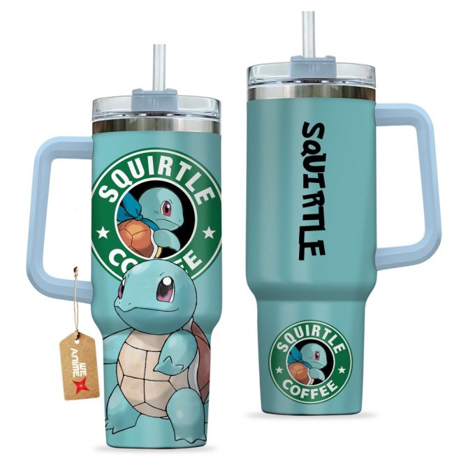 Squirtle Coffee Pokemon Anime Custom Stanley Quencher 40Oz Stainless Steel Tumbler With Handle - Image 2