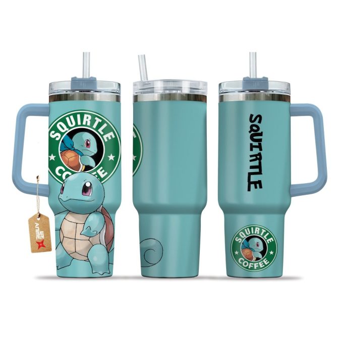 Squirtle Coffee Pokemon Anime Custom Stanley Quencher 40Oz Stainless Steel Tumbler With Handle