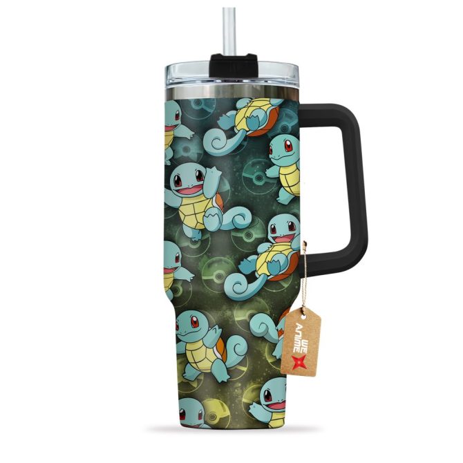 Squirtle Pokemon Anime Custom Stanley Quencher 40Oz Stainless Steel Tumbler With Handle - Image 2