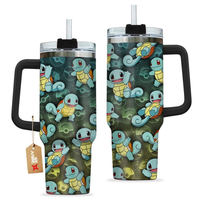 Squirtle Pokemon Anime Custom Stanley Quencher 40Oz Stainless Steel Tumbler With Handle - Image 3