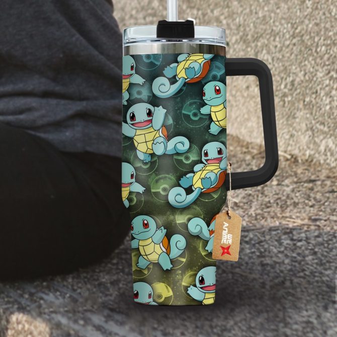 Squirtle Pokemon Anime Custom Stanley Quencher 40Oz Stainless Steel Tumbler With Handle - Image 4
