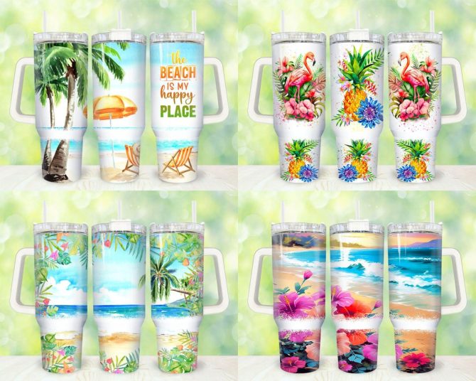 Summer Tropical Flamingo Custom Stanley Quencher 40Oz Stainless Steel Tumbler With Handle