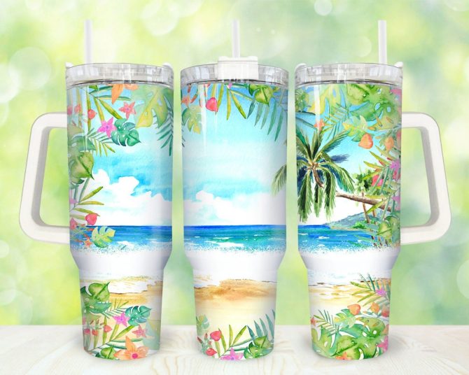 Summer Tropical Flamingo Custom Stanley Quencher 40Oz Stainless Steel Tumbler With Handle - Image 3
