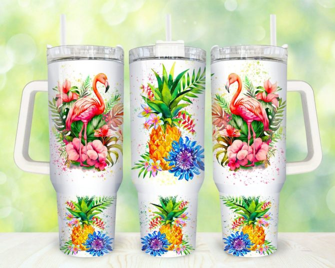 Summer Tropical Flamingo Custom Stanley Quencher 40Oz Stainless Steel Tumbler With Handle - Image 5