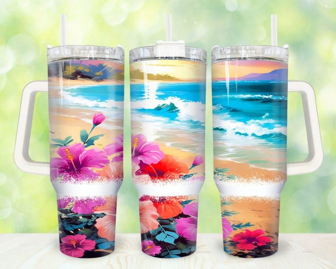 Summer Tropical Flamingo Custom Stanley Quencher 40Oz Stainless Steel Tumbler With Handle - Image 4