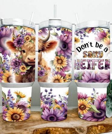 Sunflower Baby Highland Cow Custom Stanley Quencher 40Oz Stainless Steel Tumbler With Handle