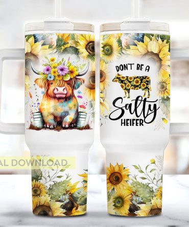Sunflower Baby Highland Cow Custom Stanley Quencher 40Oz Stainless Steel Tumbler With Handle