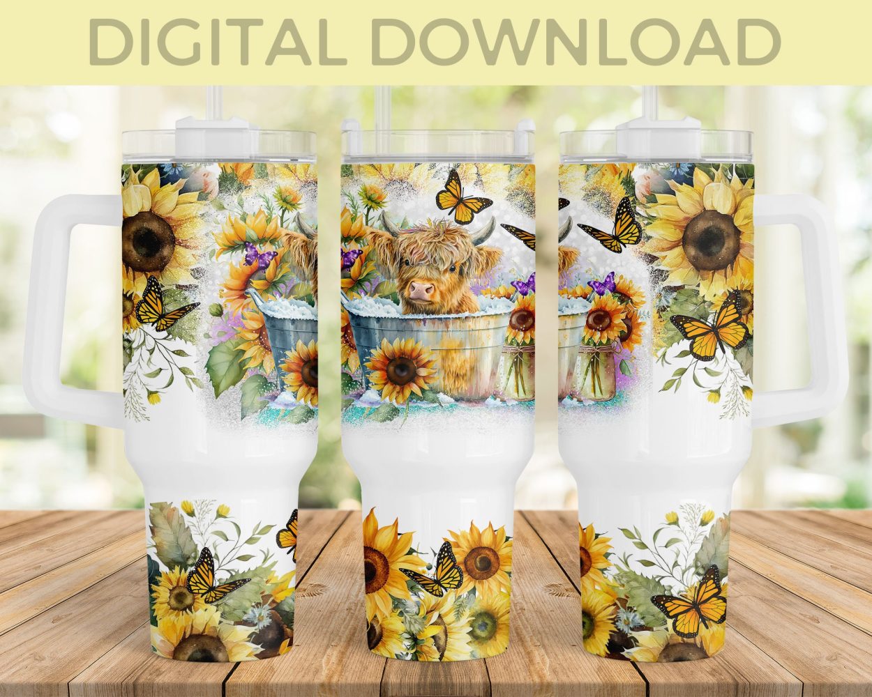 Sunflower Baby Highland Cow Custom Stanley Quencher 40Oz Stainless Steel Tumbler With Handle
