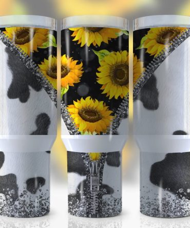 Sunflower Cowhide Custom Stanley Quencher 40Oz Stainless Steel Tumbler With Handle