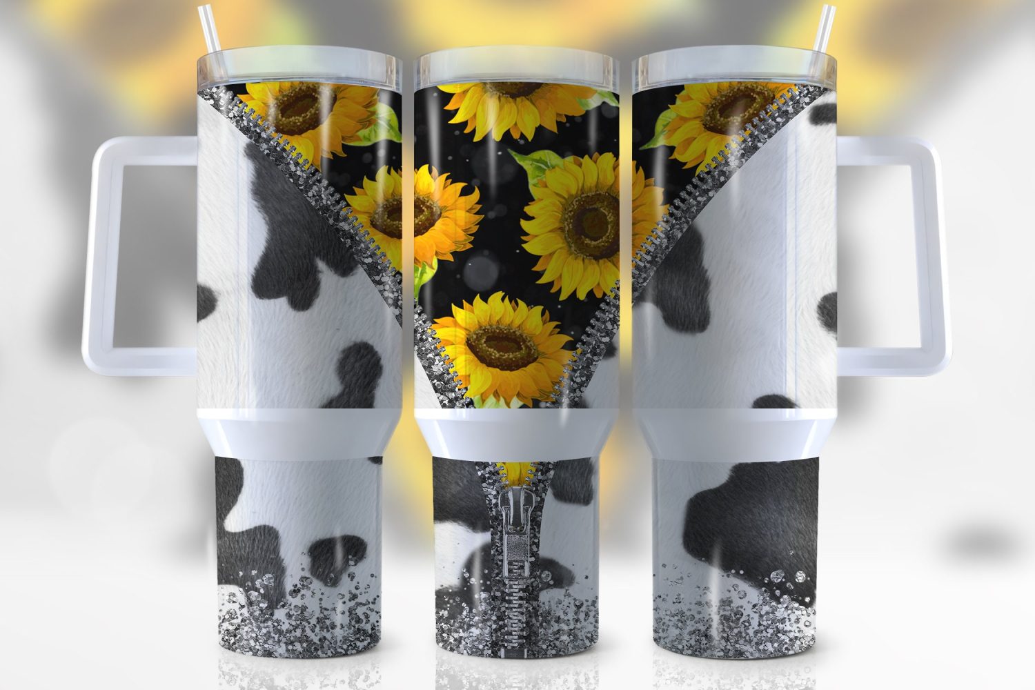 Sunflower Cowhide Custom Stanley Quencher 40Oz Stainless Steel Tumbler With Handle
