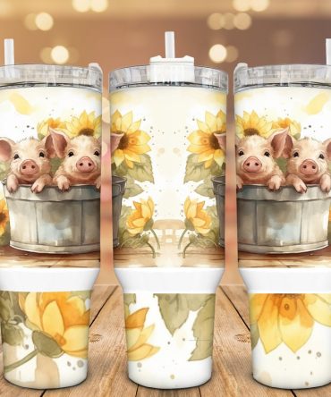 Sunflower Cute Pigs Custom Stanley Quencher 40Oz Stainless Steel Tumbler With Handle