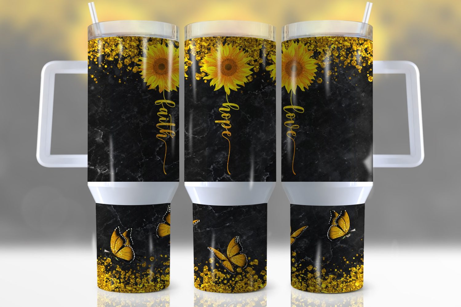 Sunflower Faith Hope Love Custom Stanley Quencher 40Oz Stainless Steel Tumbler With Handle