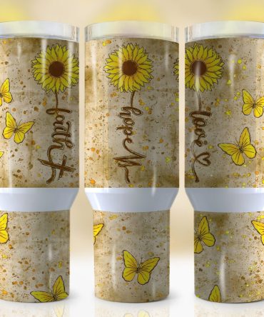 Sunflower Faith Hope Love Custom Stanley Quencher 40Oz Stainless Steel Tumbler With Handle