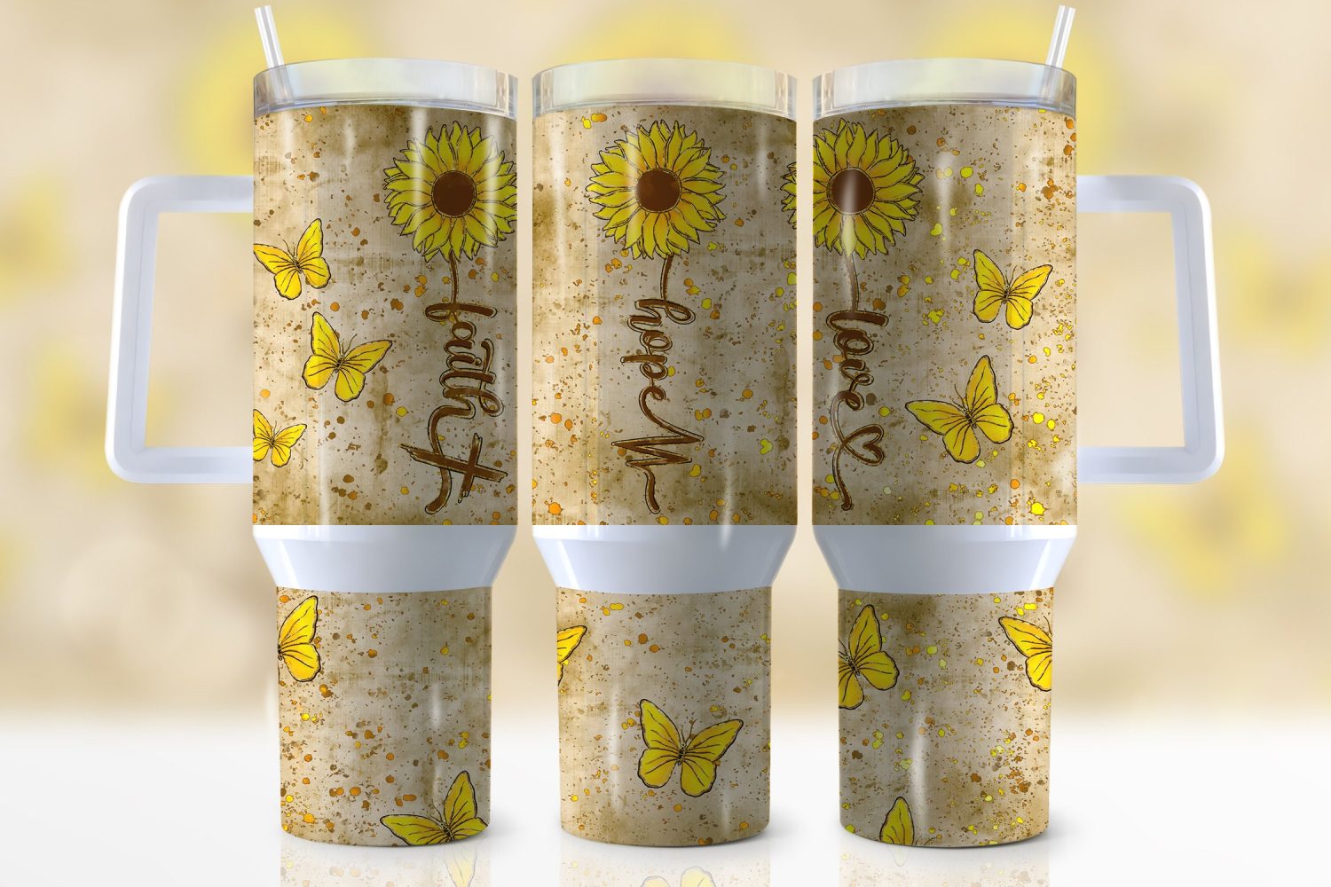 Sunflower Faith Hope Love Custom Stanley Quencher 40Oz Stainless Steel Tumbler With Handle