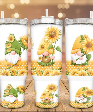 Sunflower Gnomes Custom Stanley Quencher 40Oz Stainless Steel Tumbler With Handle