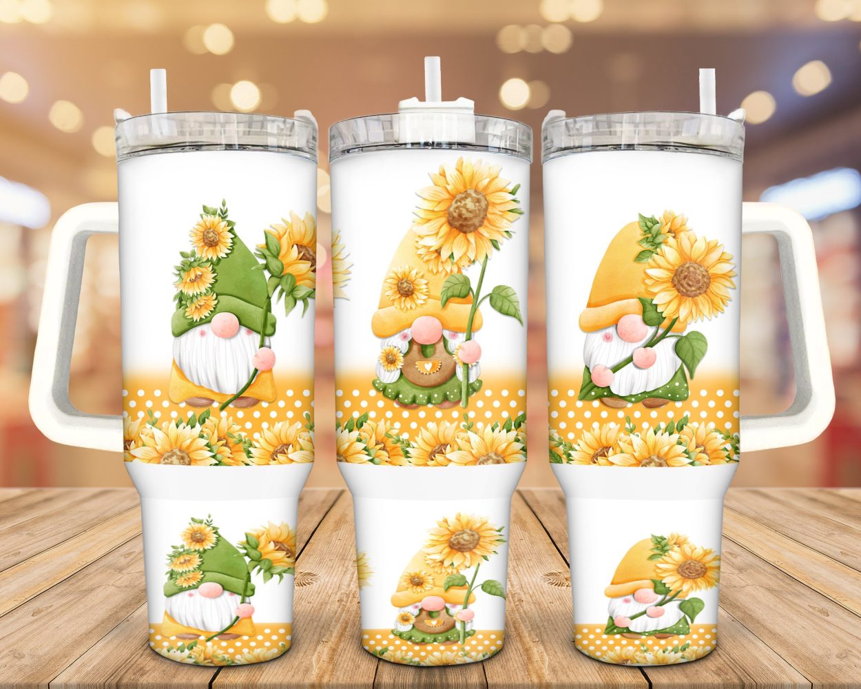 Sunflower Gnomes Custom Stanley Quencher 40Oz Stainless Steel Tumbler With Handle