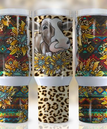 Sunflower Holstein Cow Custom Stanley Quencher 40Oz Stainless Steel Tumbler With Handle