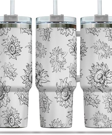 Sunflower Print Custom Stanley Quencher 40Oz Stainless Steel Tumbler With Handle