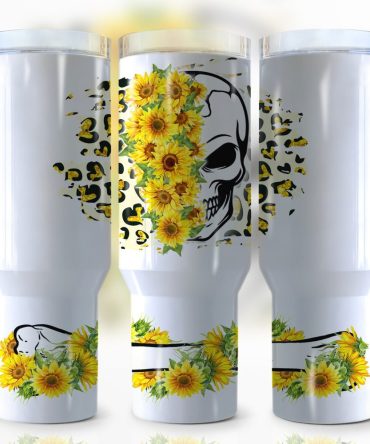 Sunflower Skull Custom Stanley Quencher 40Oz Stainless Steel Tumbler With Handle